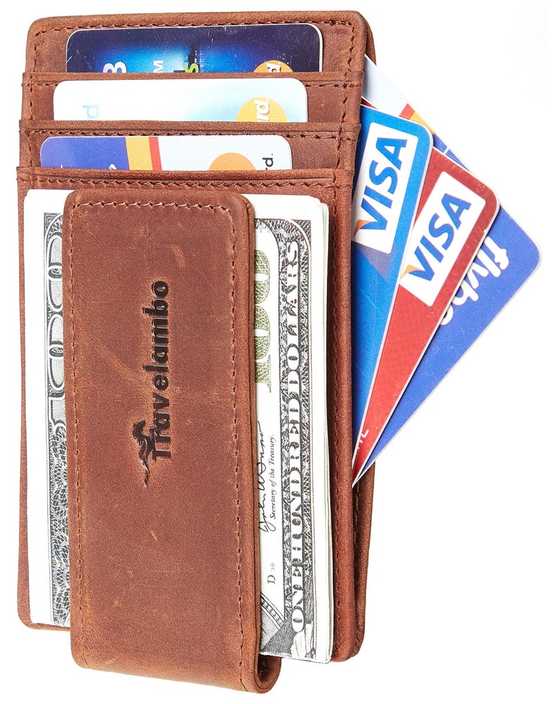 Travelambo Money Clip Front Pocket Wallet Slim Minimalist Wallet RFID Blocking (Matte Deep Brown) - Image 1